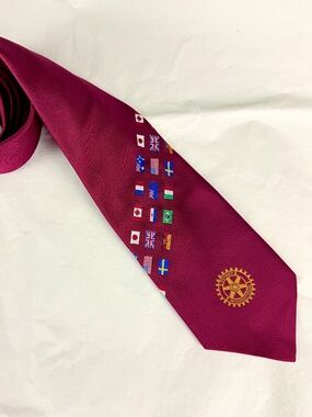 Rotary Club International Necktie World Flags Red America Logo Works Silk Poly